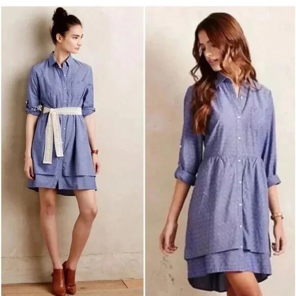 Anthropologie Dresses & Skirts - Women’s Anthropologie Isabella Sinclair Dress Speckled Tier Blue Chambray XS